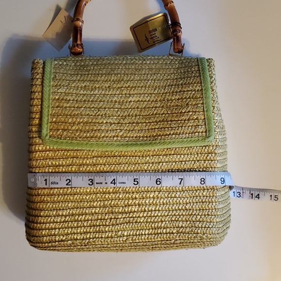 NWT Green VTG Straw Purse with Bamboo Handle - Picture 11 of 12